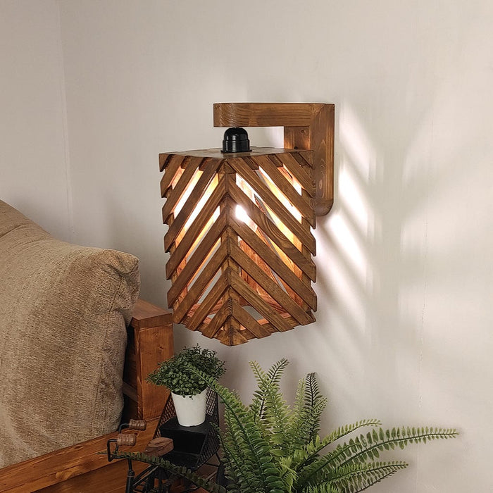 Oblique Brown Wooden Wall Light