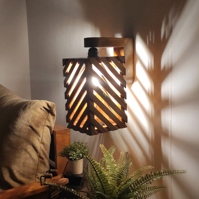 Oblique Brown Wooden Wall Light