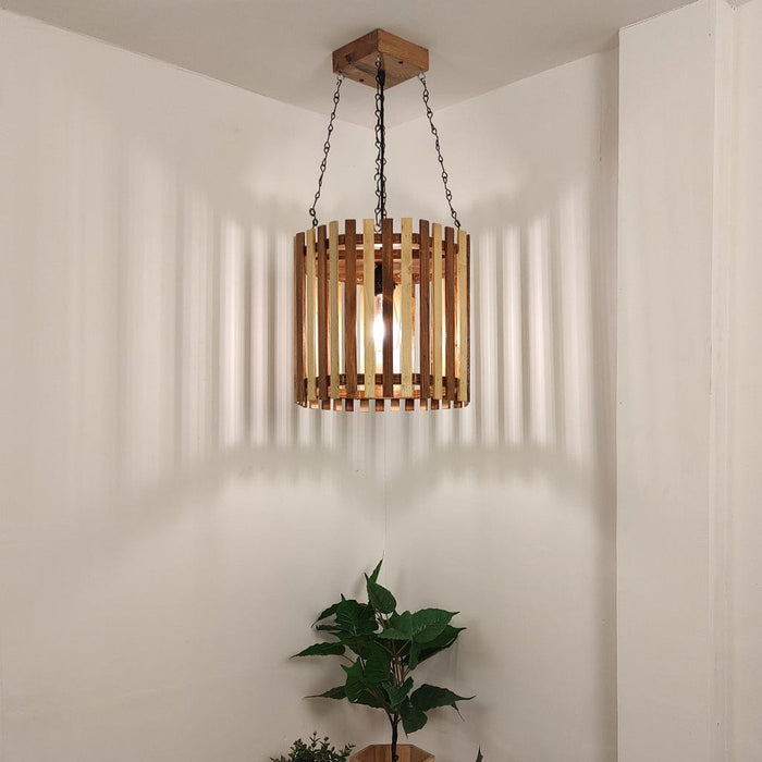 Octa Beige & Brown Wooden Single Hanging Lamp