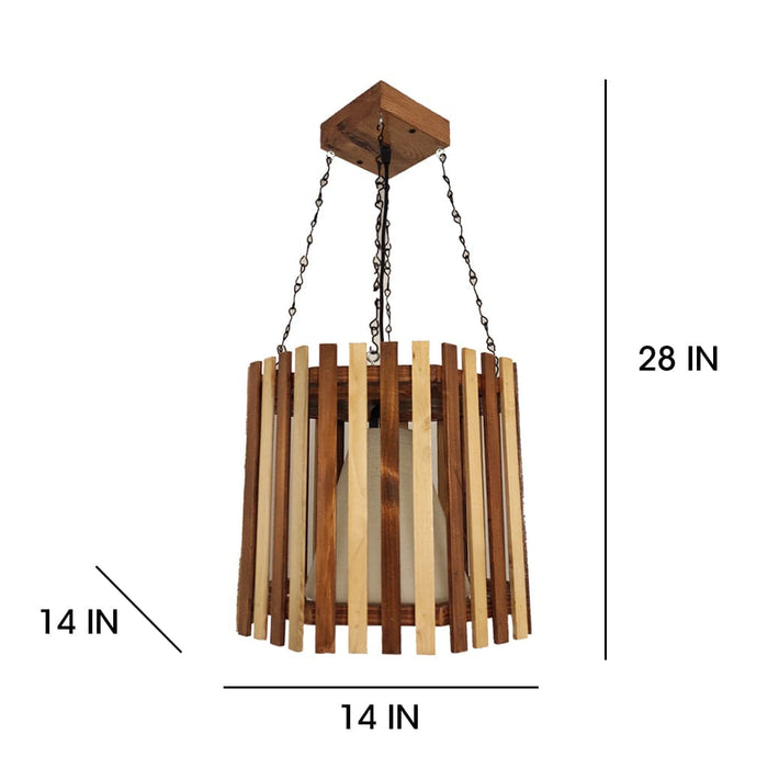 Octa Beige & Brown Wooden Single Hanging Lamp