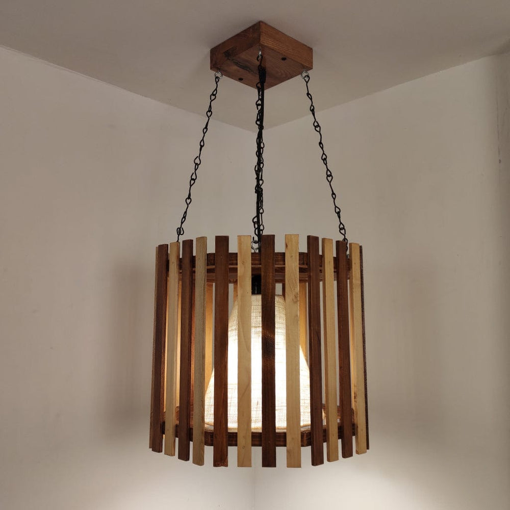 Octa Beige & Brown Wooden Single Hanging Lamp