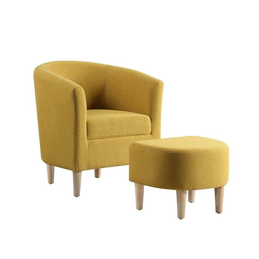 Wide Linen Armchair and Ottoman