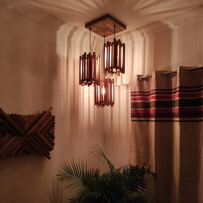 Palisade Brown Wooden Cluster Hanging Lamp