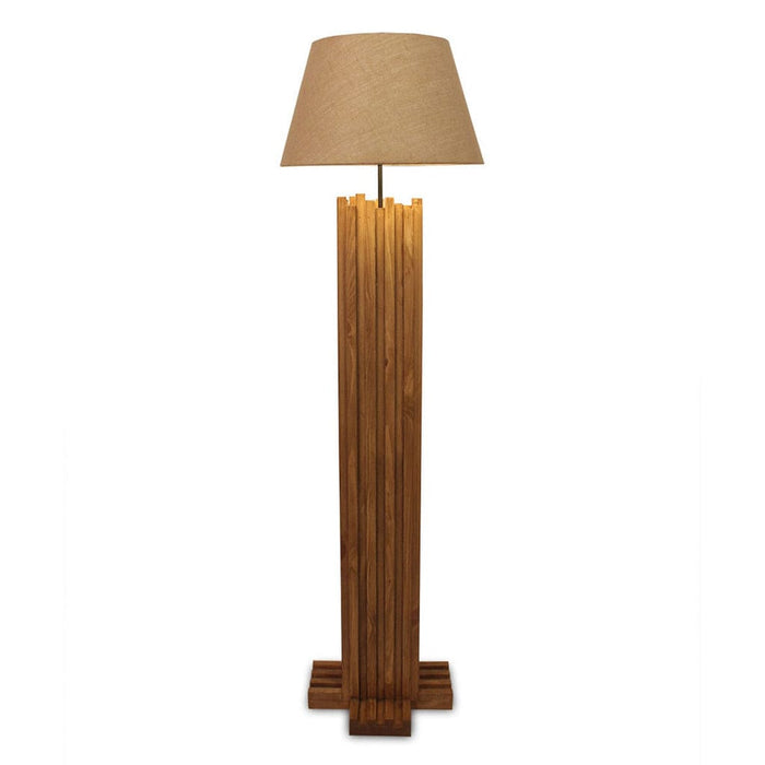 Palisade Wooden Floor Lamp with Premium Beige Fabric Lampshade