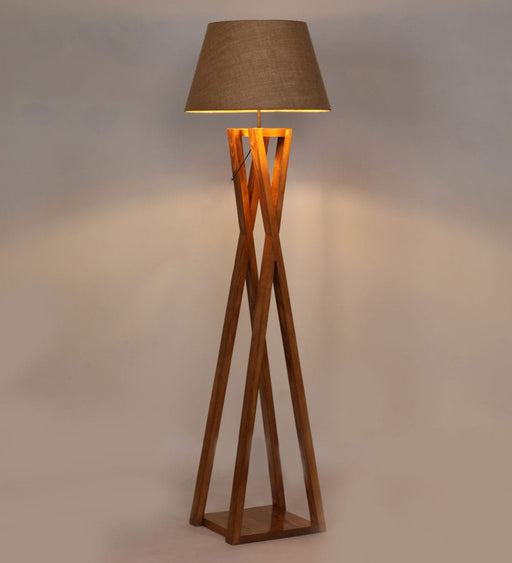 Monica Wooden Floor Lamp with Premium Brwon Fabric Lampshade