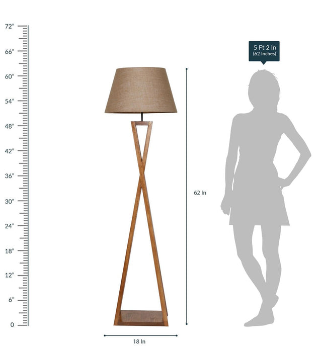 Monica Wooden Floor Lamp with Premium Brwon Fabric Lampshade