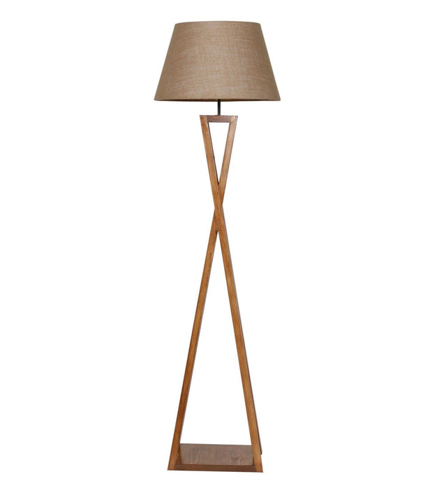 Monica Wooden Floor Lamp with Premium Brwon Fabric Lampshade