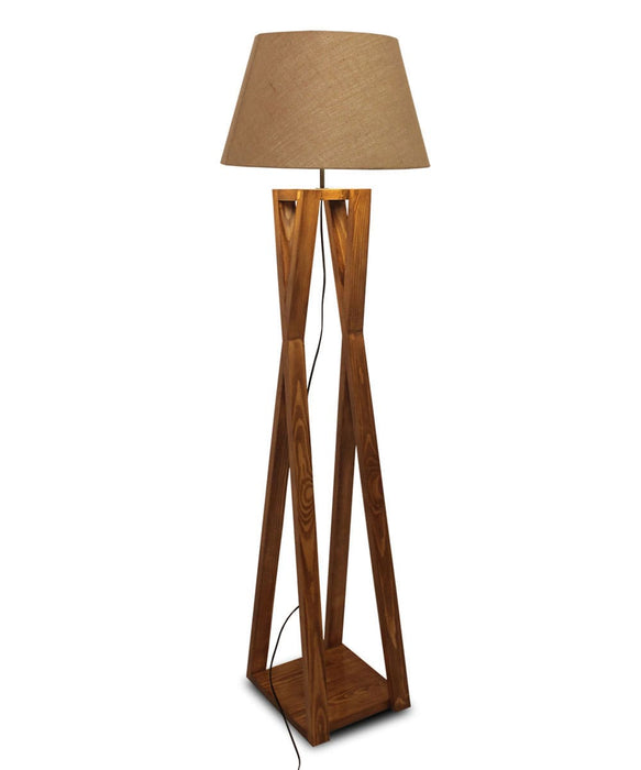 Monica Wooden Floor Lamp with Premium Brwon Fabric Lampshade