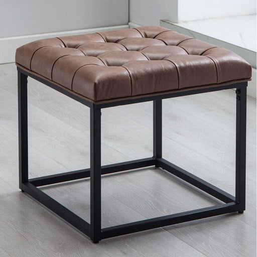 Wide Faux Leather Tufted Square Standard Ottoman
