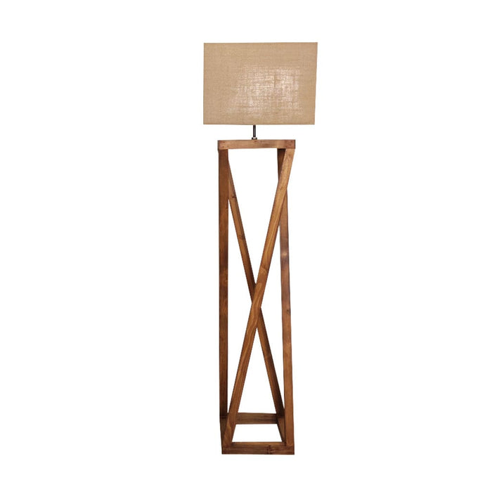 Remy Wooden Floor Lamp with Brown Base and Beige Fabric Lampshade