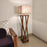 Remy Wooden Floor Lamp with Brown Base and Beige Fabric Lampshade