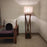 Remy Wooden Floor Lamp with Brown Base and Beige Fabric Lampshade