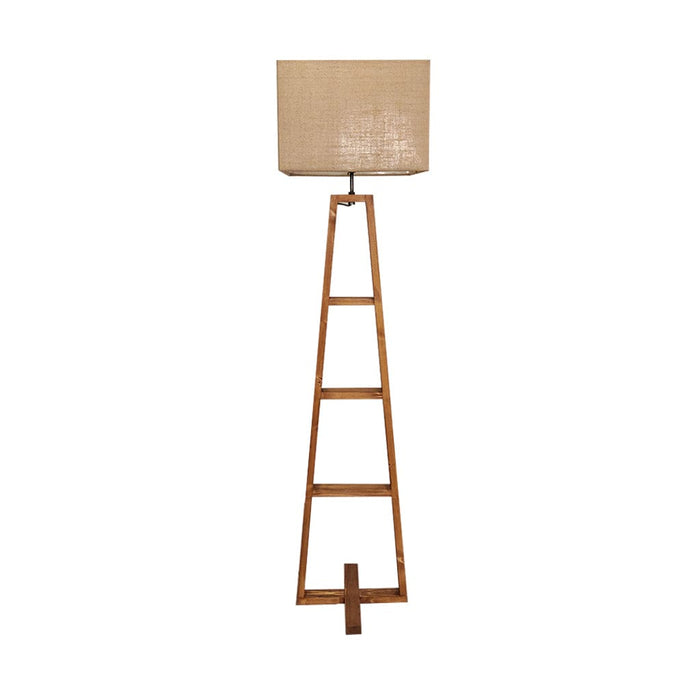 Salita Wooden Floor Lamp with Brown Base and Beige Fabric Lampshade