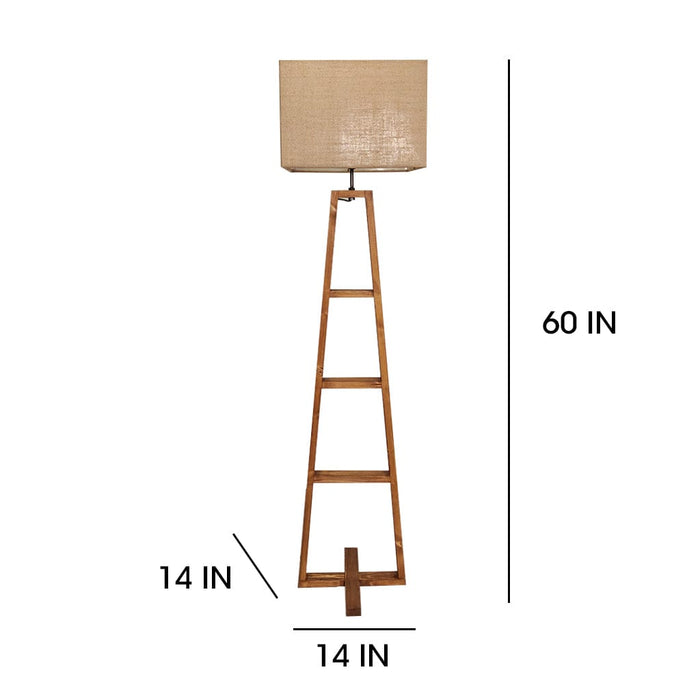 Salita Wooden Floor Lamp with Brown Base and Beige Fabric Lampshade