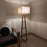 Salita Wooden Floor Lamp with Brown Base and Beige Fabric Lampshade