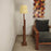 Trigo Wooden Floor Lamp with Brown Base and Yellow Printed Fabric Lampshade