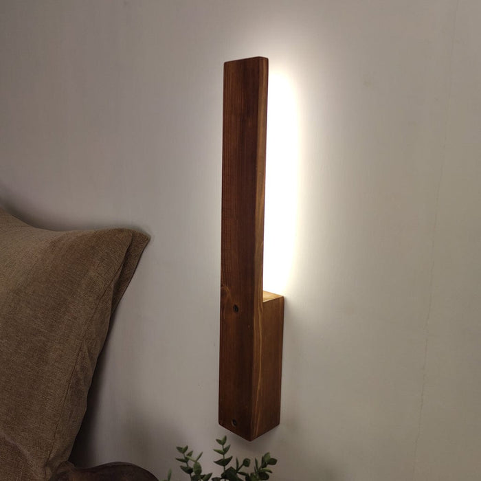 Slimline Brown Wooden LED Wall Light