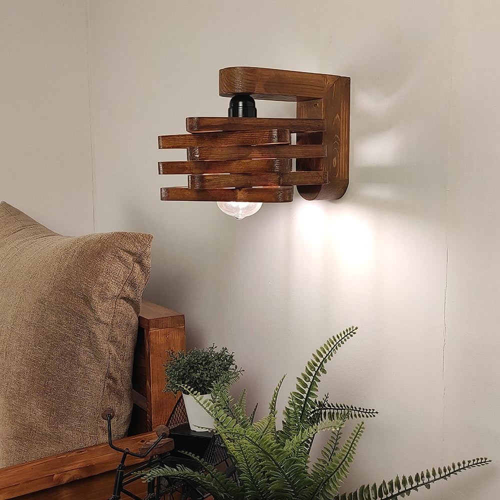 Star Brown Wooden Wall Light