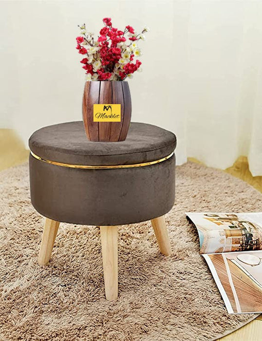 Macklet Beautiful Velvet Puffy Stool for Living Room/ Footstool Ottoman with Wooden Legs/Foot Stool for Office/Sitting Stool for Bedroom, Kitchen.(Coffee)