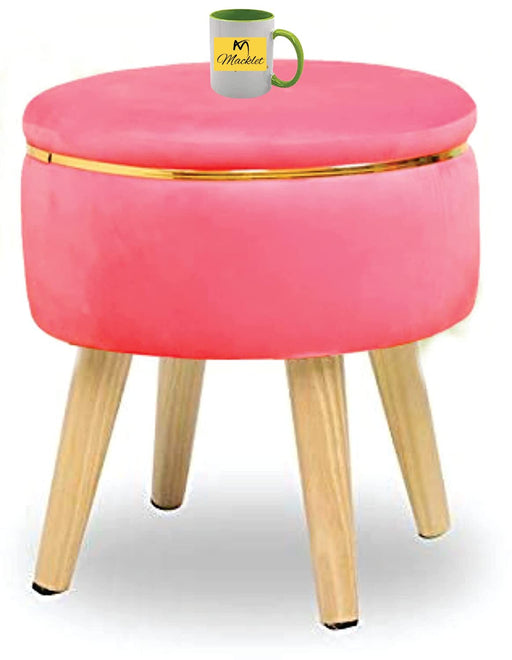 Macklet Beautiful Ottoman Stool for Living Room/ Footstool Ottoman with Wooden Legs/Foot Stool for Office/Sitting Stool for Bedroom, Kitchen, Garden. (Baby Pink)