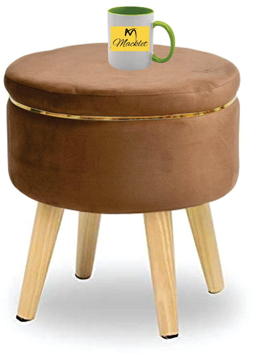 Macklet Beautiful Ottoman Stool for Living Room/ Footstool Ottoman with Wooden Legs/Foot Stool for Office/Sitting Stool for Bedroom, Kitchen, Garden.(Coffee)