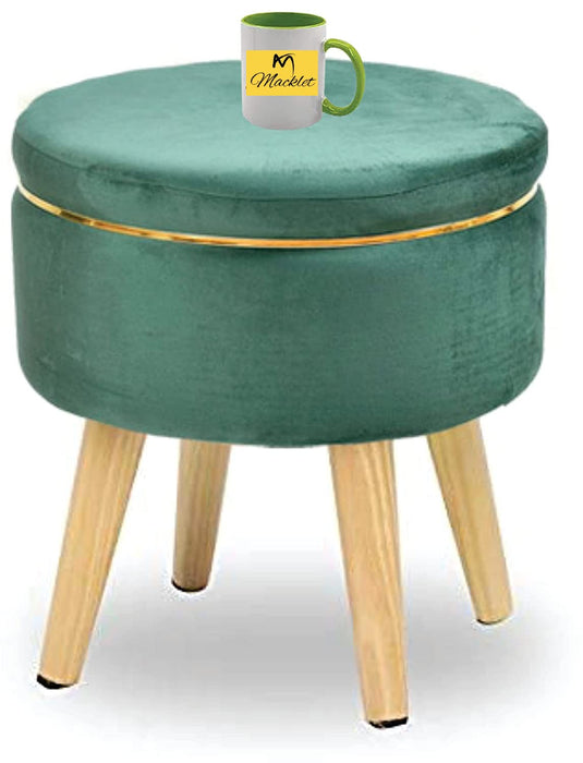 Macklet Beautiful Ottoman Stool for Living Room/ Footstool Ottoman with Wooden Legs/Foot Stool for Office/Sitting Stool for Bedroom, Kitchen, Garden.(Green)