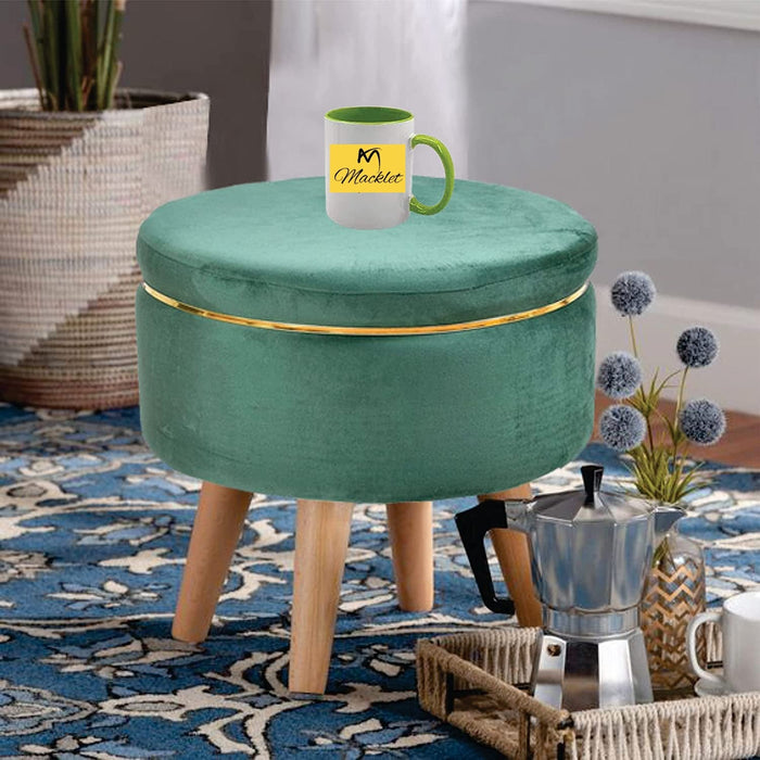 Macklet Beautiful Ottoman Stool for Living Room/ Footstool Ottoman with Wooden Legs/Foot Stool for Office/Sitting Stool for Bedroom, Kitchen, Garden.(Green)