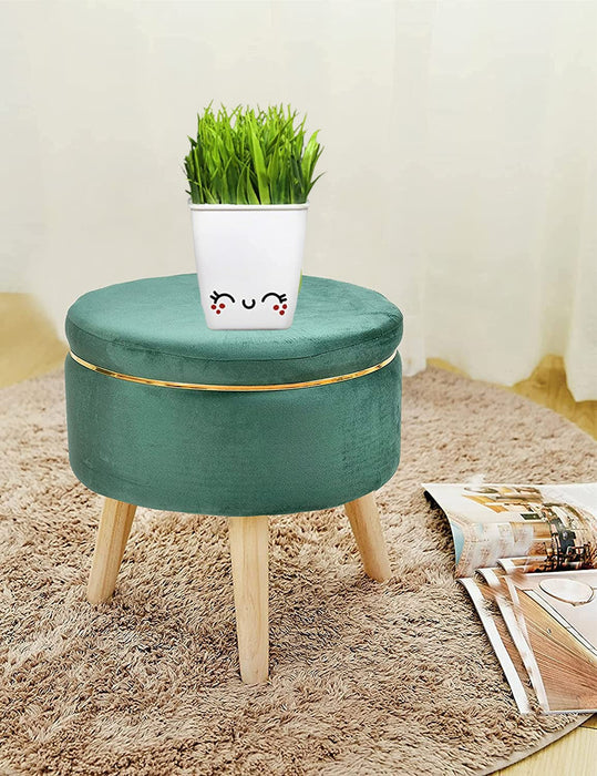 Macklet Beautiful Velvet Puffy Stool for Living Room/ Footstool Ottoman with Wooden Legs/Foot Stool for Office/Sitting Stool for Bedroom, Kitchen.(Coffee)