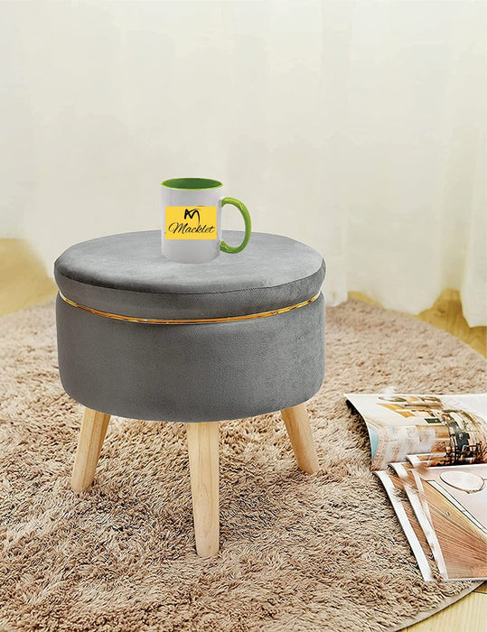 Macklet Beautiful Velvet Puffy Stool for Living Room/ Footstool Ottoman with Wooden Legs/Foot Stool for Office/Sitting Stool for Bedroom, Kitchen.(Coffee)