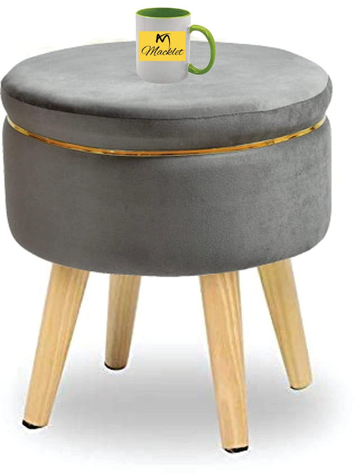 Macklet Beautiful Ottoman Stool for Living Room/ Footstool Ottoman with Wooden Legs/Foot Stool for Office/Sitting Stool for Bedroom, Kitchen, Garden.(Grey)