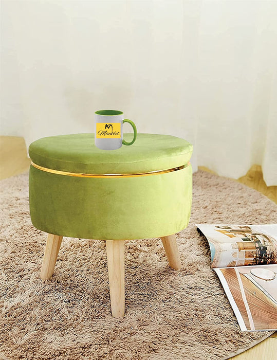 Macklet Beautiful Velvet Puffy Stool for Living Room/ Footstool Ottoman with Wooden Legs/Foot Stool for Office/Sitting Stool for Bedroom, Kitchen.(Coffee)