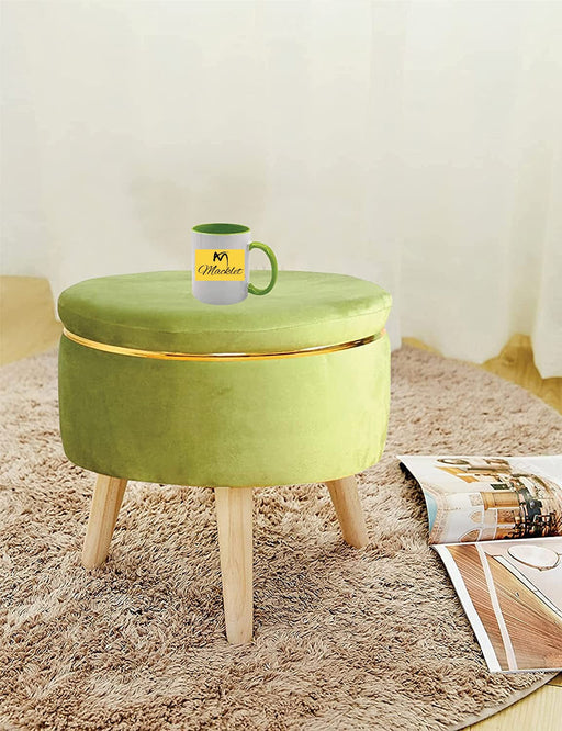 Macklet Beautiful Ottoman Stool for Living Room/ Footstool Ottoman with Wooden Legs/Foot Stool for Office/Sitting Stool for Bedroom, Kitchen ,Garden.(Light Green)