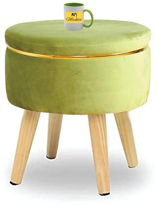 Macklet Beautiful Ottoman Stool for Living Room/ Footstool Ottoman with Wooden Legs/Foot Stool for Office/Sitting Stool for Bedroom, Kitchen ,Garden.(Light Green)