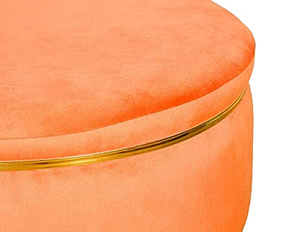 Macklet Beautiful Ottoman Stool for Living Room/ Footstool Ottoman with Wooden Legs/Foot Stool for Office/Sitting Stool for Bedroom ,Kitchen, Garden.(Orange)