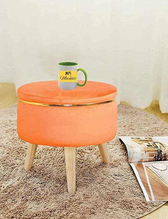 Macklet Beautiful Ottoman Stool for Living Room/ Footstool Ottoman with Wooden Legs/Foot Stool for Office/Sitting Stool for Bedroom ,Kitchen, Garden.(Orange)