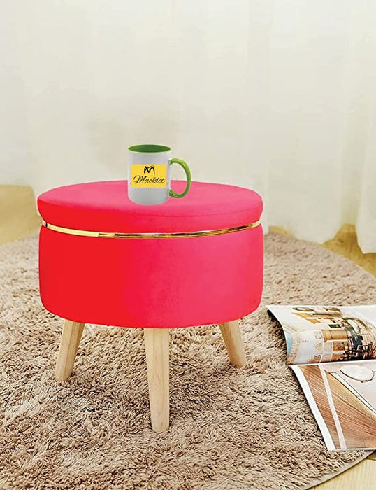 Macklet Beautiful Velvet Puffy Stool for Living Room/ Footstool Ottoman with Wooden Legs/Foot Stool for Office/Sitting Stool for Bedroom, Kitchen.(Coffee)