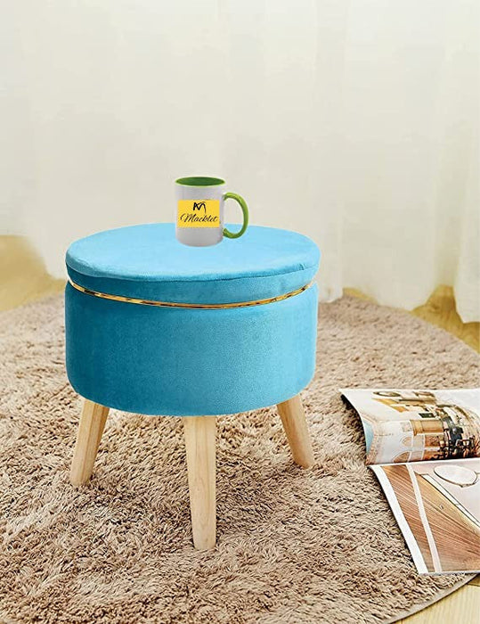 Macklet Beautiful Velvet Puffy Stool for Living Room/ Footstool Ottoman with Wooden Legs/Foot Stool for Office/Sitting Stool for Bedroom, Kitchen.(Coffee)