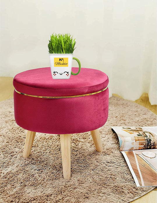 Macklet Beautiful Velvet Puffy Stool for Living Room/ Footstool Ottoman with Wooden Legs/Foot Stool for Office/Sitting Stool for Bedroom, Kitchen.(Coffee)