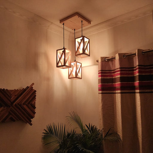 Symmetric Beige Wooden Cluster Hanging Lamp