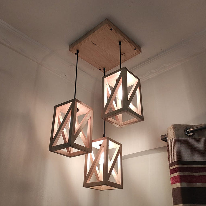 Symmetric Beige Wooden Cluster Hanging Lamp
