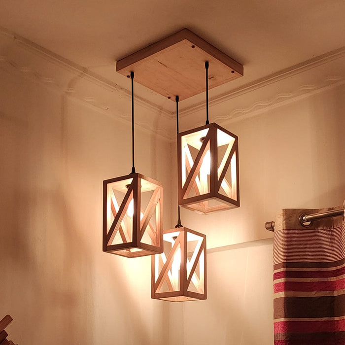 Symmetric Beige Wooden Cluster Hanging Lamp