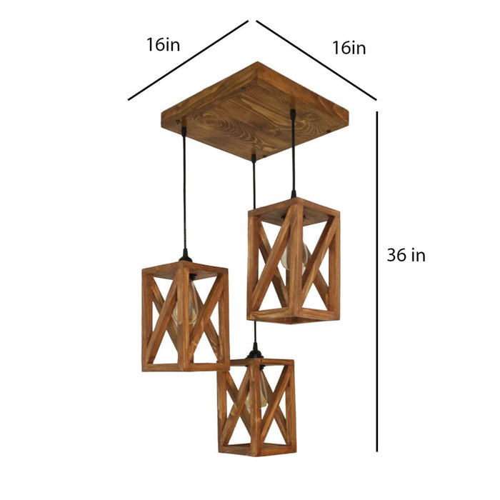 Symmetric Brown Wooden Cluster Hanging Lamp