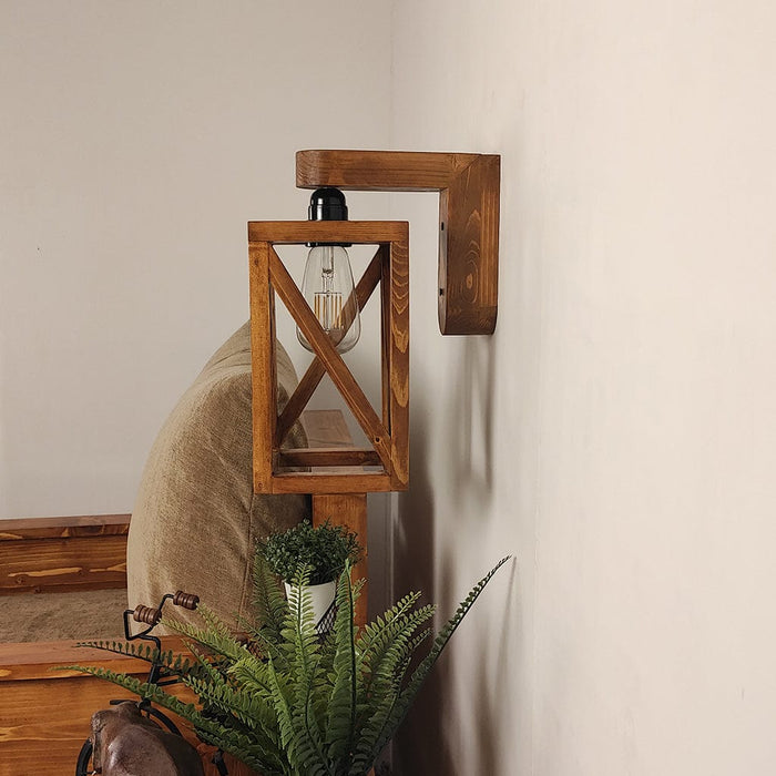 Symmetric Brown Wooden Wall Light