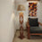 Symmetric Wooden Floor Lamp with Premium Beige Fabric Lampshade