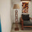 Symmetric Wooden Floor Lamp with Premium Beige Fabric Lampshade