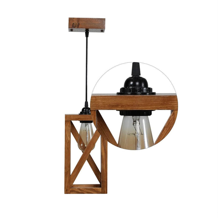 Symmetric Brown Wooden Single Hanging Lamp