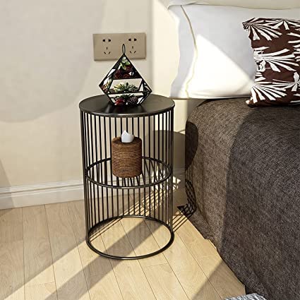 Macklet Round Coffee and Side Accent End Table for Living Room with Metal & Engineered Wood Tabletop and Metal Frame Gold Powder Coated (Full-Black-JLI)…