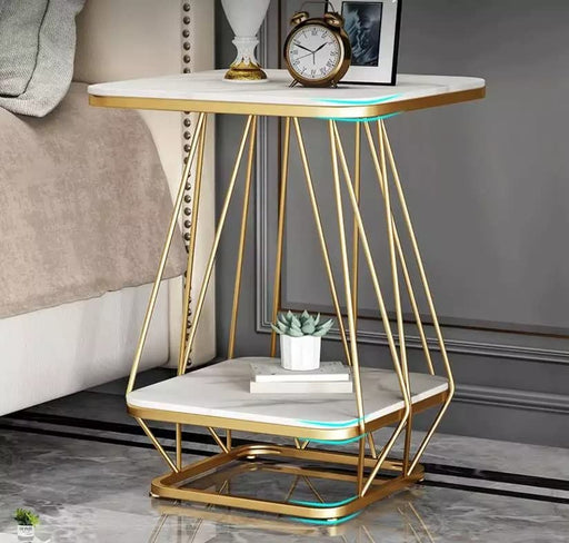 Macklet Round Coffee and Side Accent End Table for Living Room with Metal & Engineered Wood Tabletop and Metal Frame Gold Powder Coated-Gold A