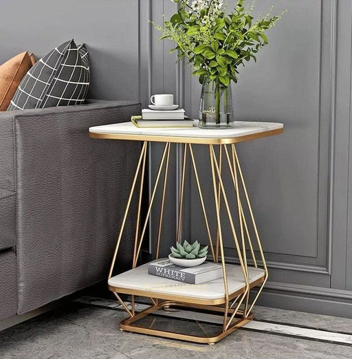 Macklet Round Coffee and Side Accent End Table for Living Room with Metal & Engineered Wood Tabletop and Metal Frame Gold Powder Coated-Gold A
