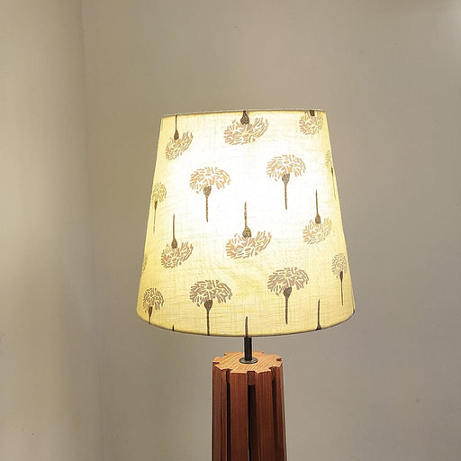 Tall Boy Wooden Floor Lamp With Yellow Printed Fabric Lampshade